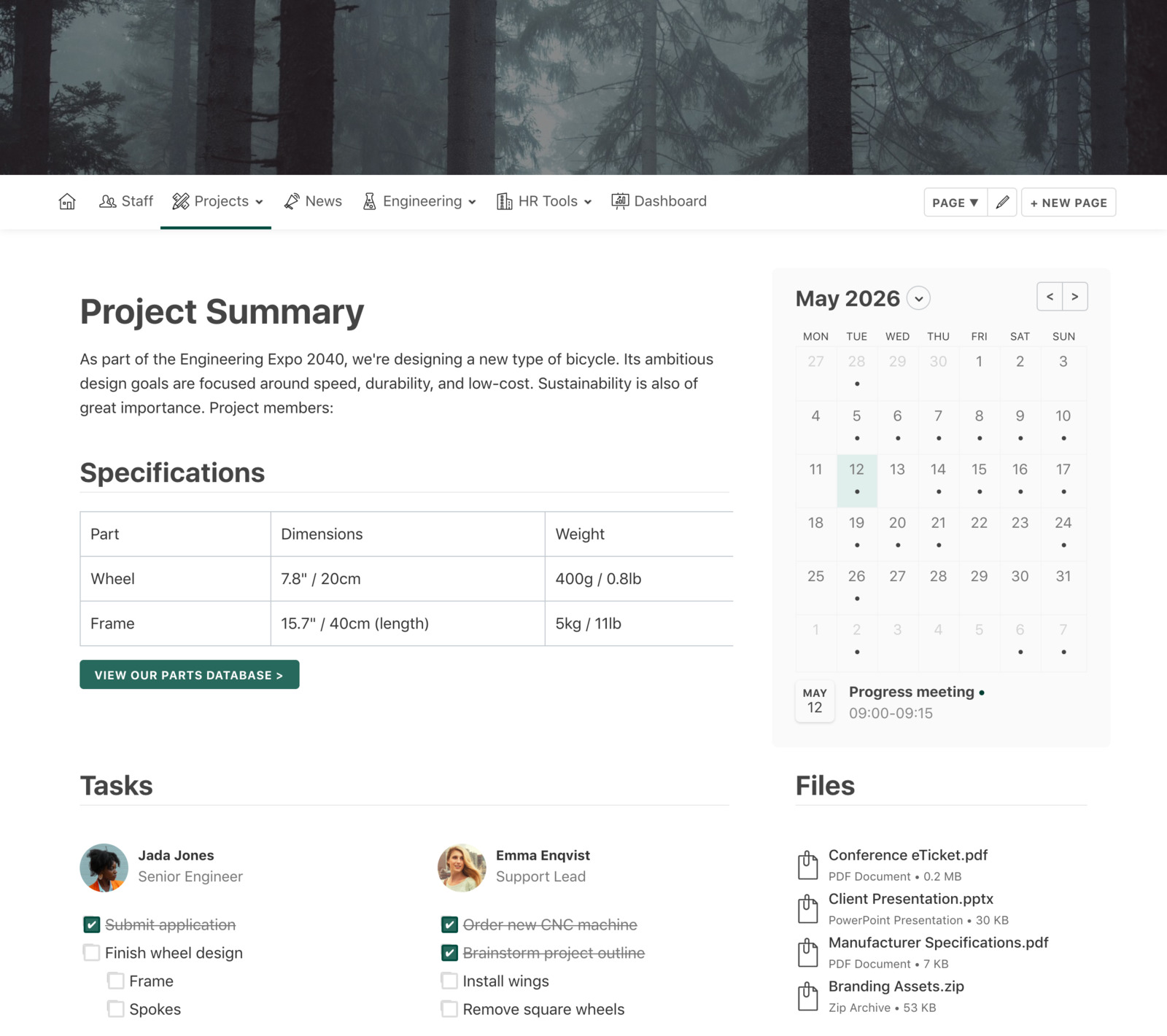 Project collaboration intranet screenshot